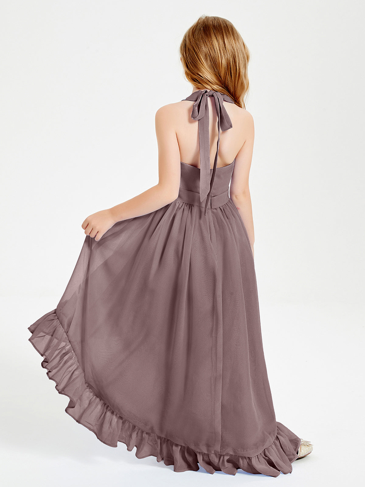 Trendy Boho Junior Bridesmaid Dresses Asymmetrical Cascading Skirt Vintage Mauve